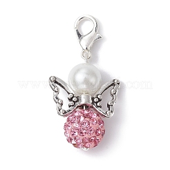 Angel Polymer Clay Rhinestone Bead & Glass Pearl Pendant Decorations&nbsp;HJEW-JM01361