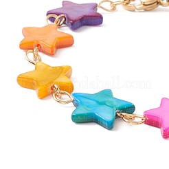 Natural Shell Star Link Chain Bracelet&nbsp;BJEW-C015-11G
