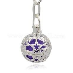 Silver Color Plated Brass Hollow Round Cage Pendants&nbsp;KK-J226-04S