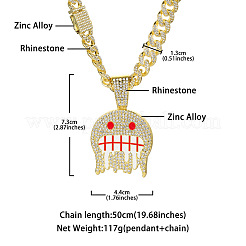 Zinc Alloy Full Crystal Rhinestone Ghost Pendant Necklaces with Enamel for Men&nbsp;FS-WG94CB1-01