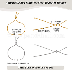 10Pcs 2 Colors Adjustable 304 Stainless Steel Bracelet Making&nbsp;STAS-BBC0004-64