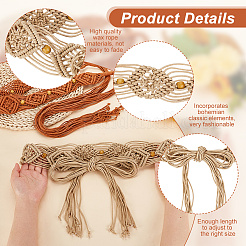 2Pcs 2 Colors Wax Cord Knitted Rhombus Chain Belt with Wood Beaded&nbsp;AJEW-GA0006-24