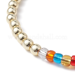 Evil Eye Lampwork & Non-magnetic Synthetic Hematite & Seed Beaded Stretch Bracelet&nbsp;BJEW-JB09489