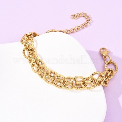 Hammered 304 Stainless Steel Oval Link Chain Bracelets for Women&nbsp;BJEW-F536-03G