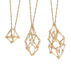 3Pcs 3 Styles 304 Stainless Steel Cuboid Link Chain Macrame Pouch Empty Stone Holder Necklace Making&nbsp;NJEW-JN05198