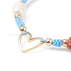 Natural Mixed Stone & Freshwater Pearl Braided Bead Bracelets&nbsp;BJEW-JB08720-02