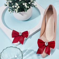 2Pcs Bowknot Polyester & Rhinestone Shoe Decoration&nbsp;FIND-DR0001-63A