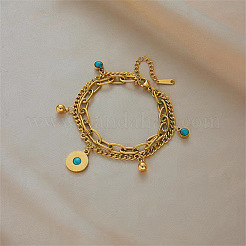 304 Stainless Steel Synthetic Turquoise Beads Double Layers Bracelets&nbsp;FS-WGDB07B-01