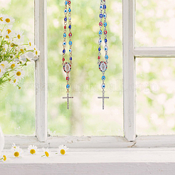 2Pcs 2 Colors Alloy Rhinestone Cross Charm Bracleet with Colorful Resin Evil Eye Beaded Chains&nbsp;BJEW-DC0001-07