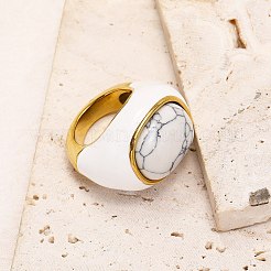 Oval 304 Stainless Steel with Natural Howlite Finger Rings&nbsp;FS-WGC5475-11