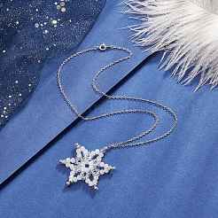Synthetic Hematite & Glass Beaded Snowflake Pendant Necklace&nbsp;NJEW-JN04272
