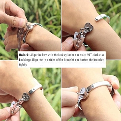 304 Stainless Steel Heart Lock Bangle with Cubic Zirconia&nbsp;SJEW-K001-01P