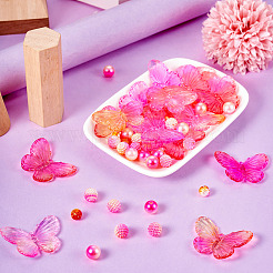 100Pcs 4 Styles Gradient ABS Plastic Imitation Pearl Beads & Transparent Acrylic Beads Sets&nbsp;KY-TA0001-31