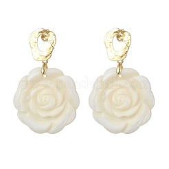 Brass & Natural Freshwater Shell Stud Dangle Earrings&nbsp;EJEW-JE07159