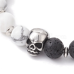 Halloween Natural Howlite and Lava Rock Beaded Stretch Bracelets&nbsp;BJEW-TA00473