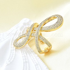 Brass Micro Pave Clear Cubic Zirconia Open Cuff Rings&nbsp;RJEW-F179-02G