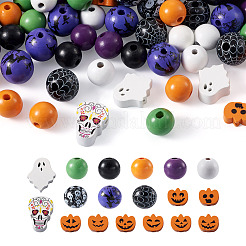17 Style Painted Natural Wood Beads&nbsp;WOOD-KS0001-17