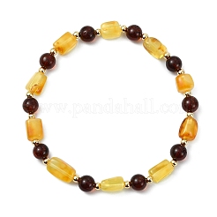 Natural Amber & Brass Beaded Stretch Bracelets for Women Men&nbsp;BJEW-JB13721