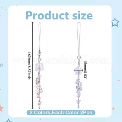 4Pcs 2 Colors Heart & Star & Flower Glass with Acrylic Beaded Pendant Decorations&nbsp;HJEW-WR00021