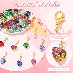 40Pcs 8 Colors Heart Glass Pendant Decorations&nbsp;HJEW-YW00402