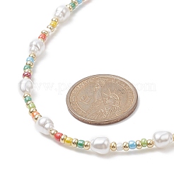 Acrylic Imitation Pearl & Glass Seed Beaded Necklace for Women&nbsp;NJEW-JN04277