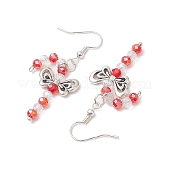 Christmas Bowknot Candy Cane Electroplated Glass Bead & Alloy Dangle Earrings&nbsp;EJEW-TA00502