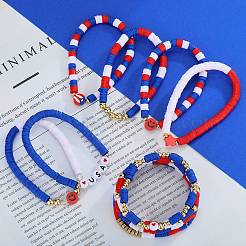 10Pcs Independence Day Theme Handmade Polymer Clay Beads Stretch Bracelets&nbsp;BJEW-SW01605