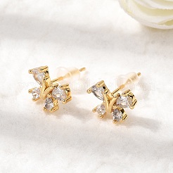 Butterfly Brass Micro Pave Clear Cubic Zirconia Stud Earrings&nbsp;EJEW-P331-07G