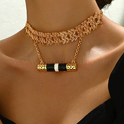 Brass Leaf Link Chain Black Column Pendant Necklaces for Women&nbsp;YY4698