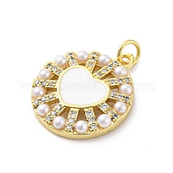 Brass Micro Pave Cubic Zirconia and Enamel and ABS Imitation Pearl Pendants&nbsp;KK-D325-24G-03