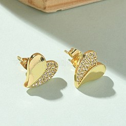 Brass Micro Pave Clear Cubic Zirconia Stud Earrings for Women&nbsp;LS-EJEW-U034-02G-01
