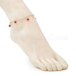 Dyed Natural Banded Agate Round & 304 Stainless Steel Shell Shape Tassel Anklets for Women&nbsp;AJEW-AN00702-02