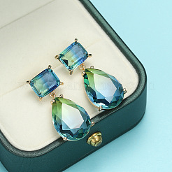 Brass & Glass & 201 Stainless Steel Pendant Necklaces & Stud Dangle Earrings Sets&nbsp;FS-WG81E14-01