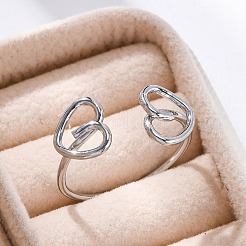 Heart 304 Stainless Steel Open Cuff Rings for Women&nbsp;RJEW-F174-07P