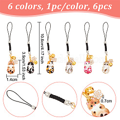 6Pcs 6 Colors Cat & Flower Alloy Enamel Pendant Decoration&nbsp;HJEW-AB00466
