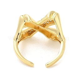 Cross Brass Micro Pave Clear Cubic Zirconia Cuff Rings for Women&nbsp;RJEW-G311-01A-G