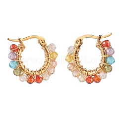 Cubic Zirconia Round Beads Braided Hoop Earrings&nbsp;EJEW-JE04868