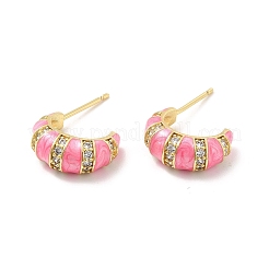 Enamel Croissant Stud Earrings with Clear Cubic Zirconia&nbsp;EJEW-P213-18G