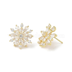 Snowflake Brass & Clear Cubic Zirconia Stud Earrings&nbsp;KK-CBA36A2-04G