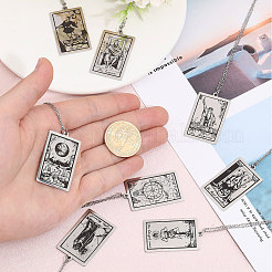 8Pcs 8 Style 201 Stainless Steel Tarot Card Pendant Necklace with 304 Stainless Steel Chains&nbsp;NJEW-AB00023