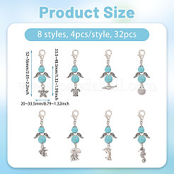 32Pcs 8 Styles Synthetic Turquoise Beads & Alloy Sea Animal Pendant Decorations&nbsp;HJEW-CA00068