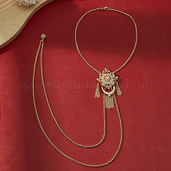 Elegant Brass Pave Clear Cubic Zirconia Flower Long Tassel Lariat Necklaces Brooches for Women&nbsp;OD2004
