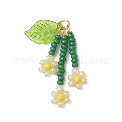 7Pcs Glass Seed Beaded Flower Pendants&nbsp;PALLOY-MZ01194