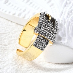 Brass Micro Pave Cubic Zirconia Cuff Rings&nbsp;RJEW-D313-06PG