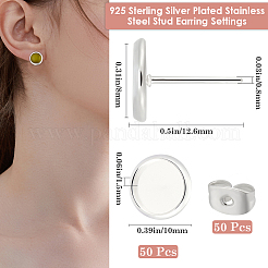 50Pcs Flat Round 304 Stainless Steel Stud Earring Settings&nbsp;STAS-BBC0005-84B