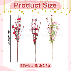 6Pcs 3 Styles Foam & Gypsum & Silk Cloth Artificial Heart Flower Branch&nbsp;DIY-WR0005-40
