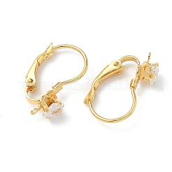 Square Brass Micro Pave Clear Cubic Zirconia Leverback Earring Findings&nbsp;KK-Z136-26G