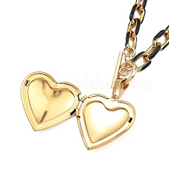 304 Stainless Steel Enamel Photo Heart Locket Pendant Cable Chain Necklaces with OT Clasps for Women Men&nbsp;NJEW-JN06005