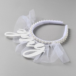 Bride Plastic Imitation Pearls Mesh Hair Band&nbsp;AJEW-WH0471-60