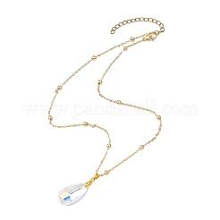 Clear AB Glass Faceted Pendant Brass Round Ball Cable Chain Necklaces for Women&nbsp;NJEW-JN05640-02